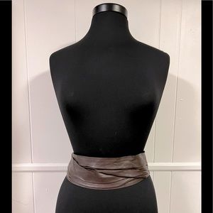 BCBGMaxAzria Chocolate Brown Pleated Stretch Waist Belt-XS